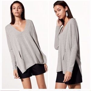 Aritzia Babaton V-Neck Wool/Linen Grey Sweater S/M